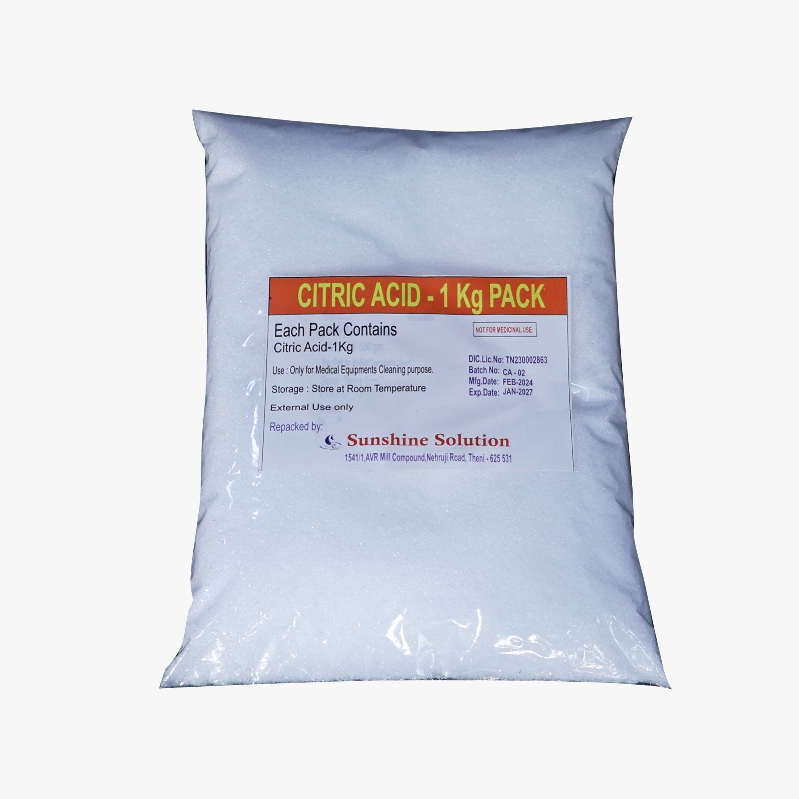 Citric acid powder 500 gm 1 kg sunshine solution manufacture of